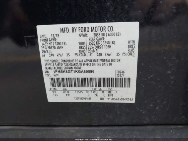2019 FORD EXPLORER 1FM5K8GT1KGA89596 Photo 8