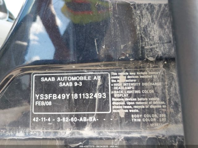 2008 SAAB 9-3 YS3FB49Y181132493 Photo 8