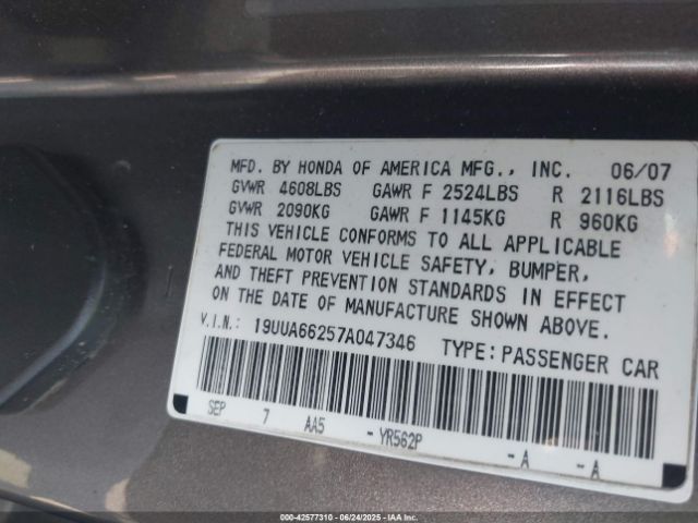 2007 ACURA TL 19UUA66257A047346 Photo 8