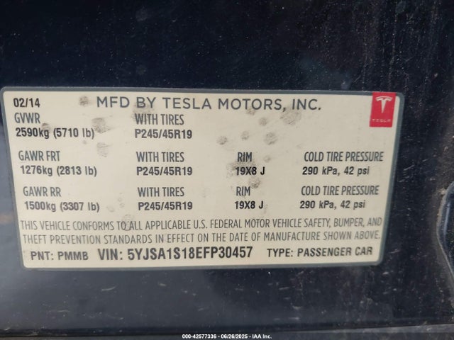 2014 TESLA MODEL S 5YJSA1S18EFP30457 Photo 8