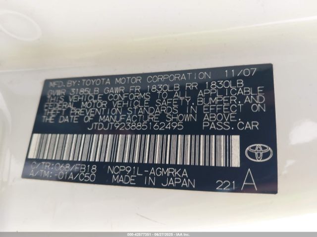 2008 TOYOTA YARIS JTDJT923885162495 Photo 8