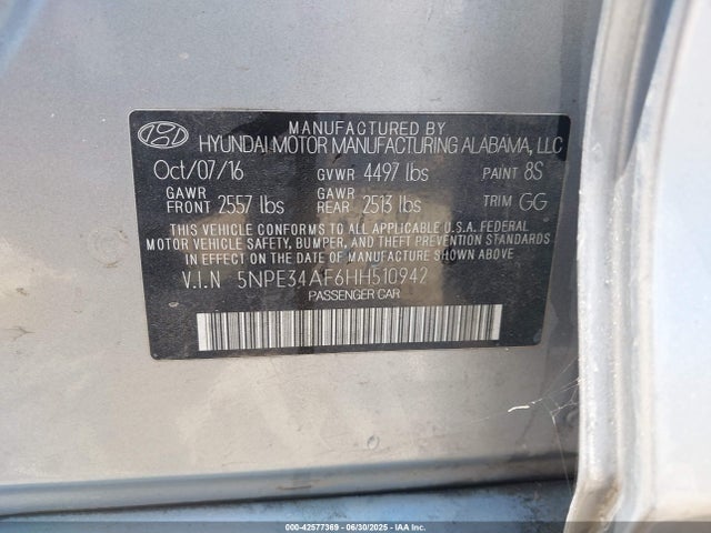5NPE34AF6HH510942 Hyundai 2017