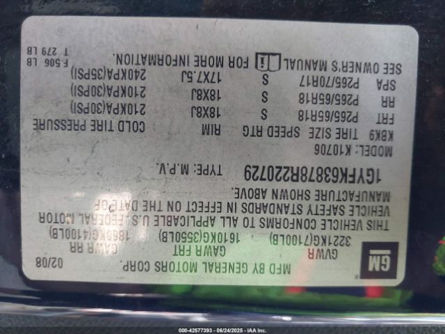 2008 CADILLAC ESCALADE 1GYFK63878R220729 Photo 8