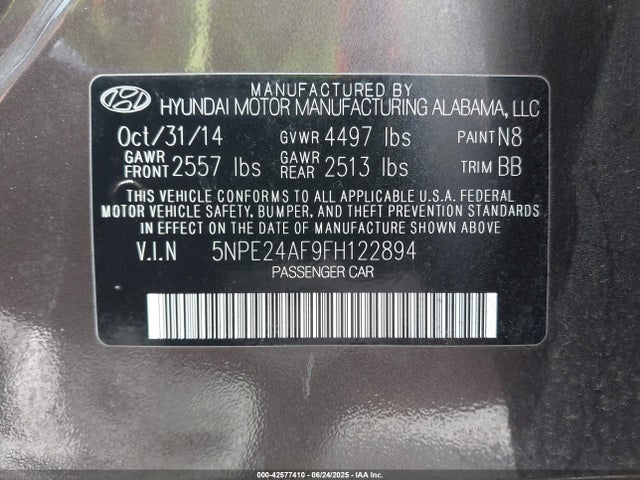 5NPE24AF9FH122894 Hyundai dohc gdi theta-ii