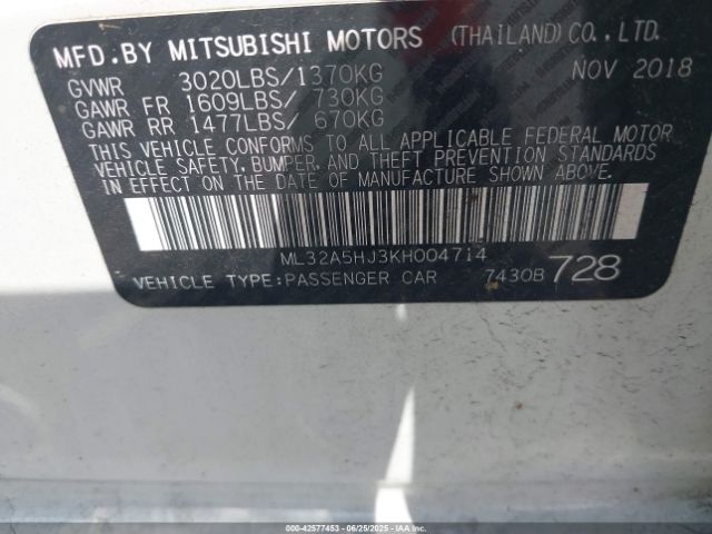 2019 MITSUBISHI MIRAGE ML32A5HJ3KH004714 Photo 8