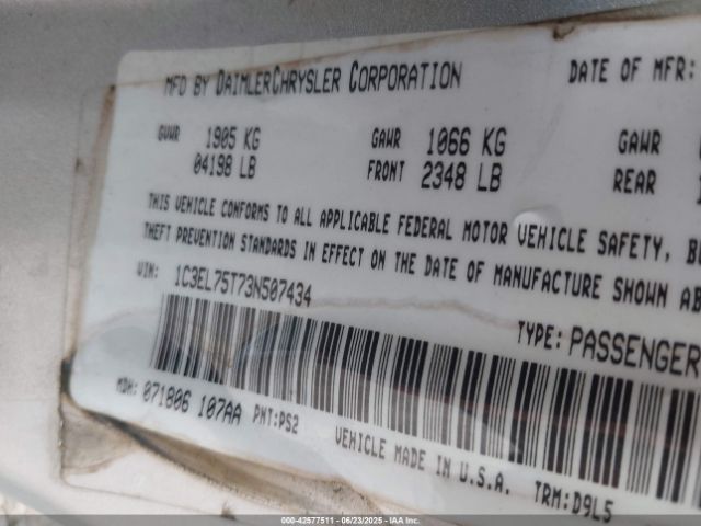 2003 CHRYSLER SEBRING 1C3EL75T73N507434 Photo 8