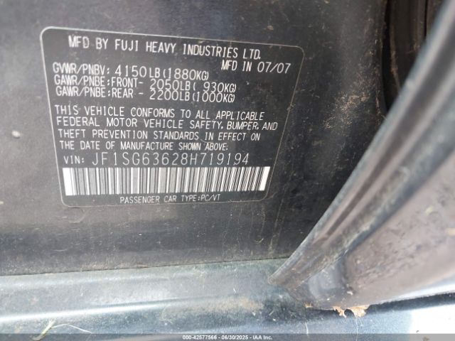 2008 SUBARU FORESTER JF1SG63628H719194 Photo 8