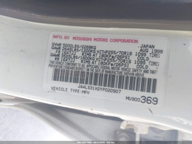 2000 MITSUBISHI MONTERO SPORT JA4LS31H2YP020907 Photo 8