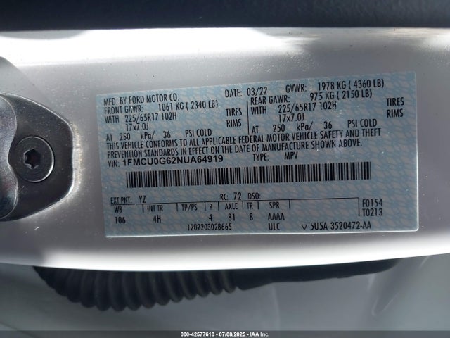 1FMCU0G62NUA64919 Ford dragon di tc