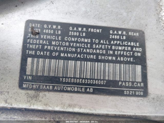2003 SAAB 9-5 YS3EB59E633036007 Photo 8