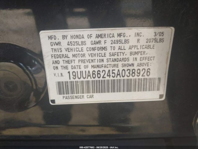 2005 ACURA TL 19UUA66245A038926 Photo 8