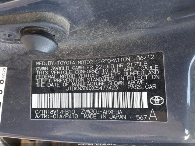 2012 TOYOTA PRIUS JTDKN3DUXC5477423 Photo 8