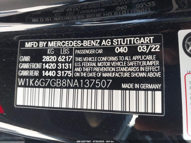 W1K6G7GB8NA137507 Mercedes-Benz m176