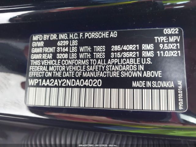 2022 PORSCHE CAYENNE WP1AA2AY2NDA04020 Photo 8