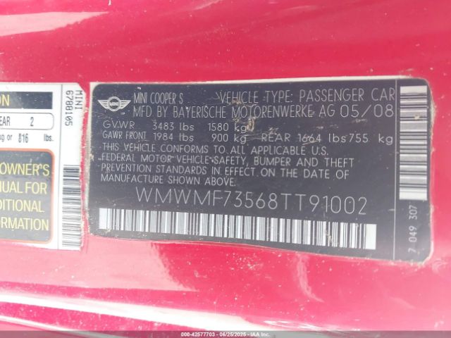 2008 MINI COOPER S WMWMF73568TT91002 Photo 8