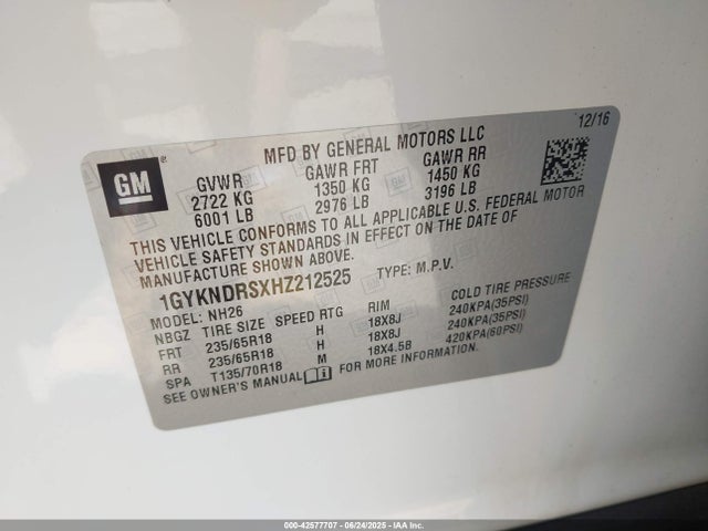 2017 CADILLAC XT5 1GYKNDRSXHZ212525 Photo 8