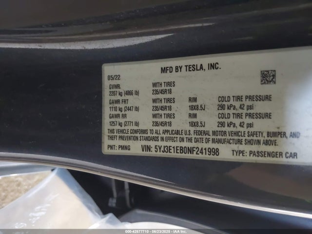 2022 TESLA MODEL 3 5YJ3E1EB0NF241998 Photo 8