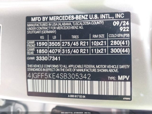 2025 MERCEDES-BENZ GLS 450 4JGFF5KE4SB305342 Photo 8