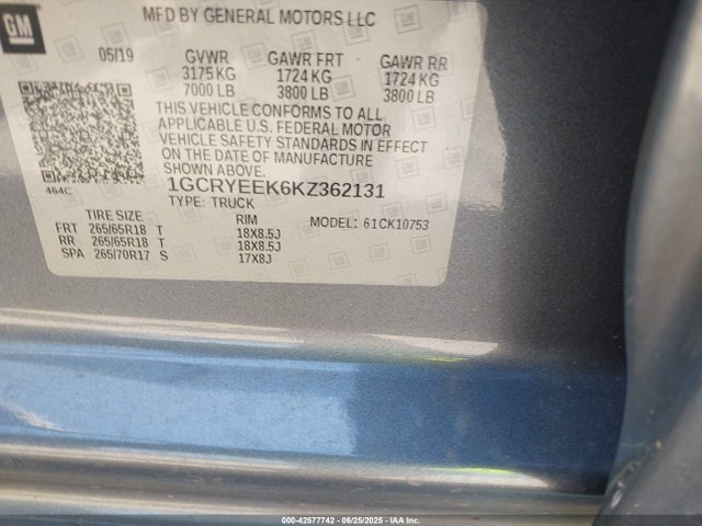 1GCRYEEK6KZ362131 Chevrolet l3b - sidi, vvt, alum