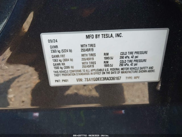 2024 TESLA MODEL Y 7SAYGDEE3RA336167 Photo 8