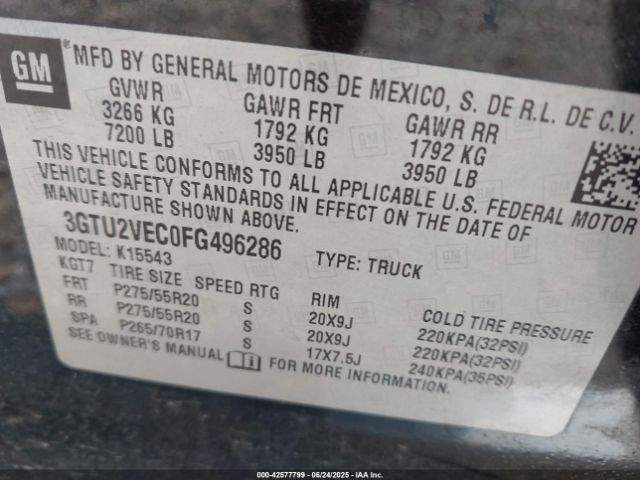 3GTU2VEC0FG496286 GMC l83 - vvt, active fuel management, aluminum