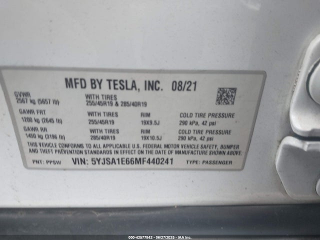 2021 TESLA MODEL S 5YJSA1E66MF440241 Photo 8