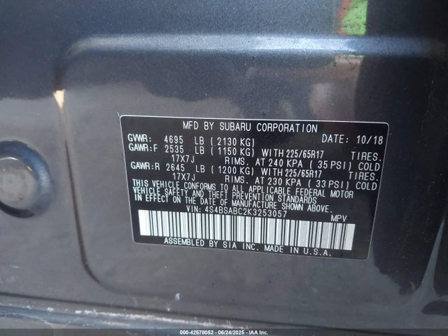 Subaru na u5 2019 4S4BSABC2K3253057 Image 9