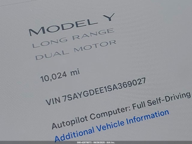 7SAYGDEE1SA369027 Tesla Model Y