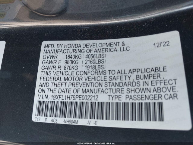 Honda l15b7 2023 19XFL1H79PE002212 Image 9