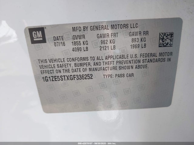 1G1ZE5STXGF336252 Chevrolet lfv - di: direct injection, vvt, gen1 gmna
