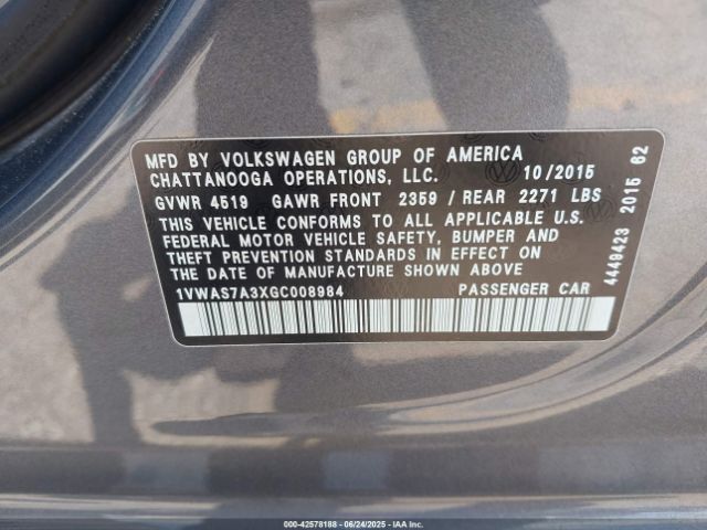 2016 VOLKSWAGEN PASSAT 1VWAS7A3XGC008984 Photo 8