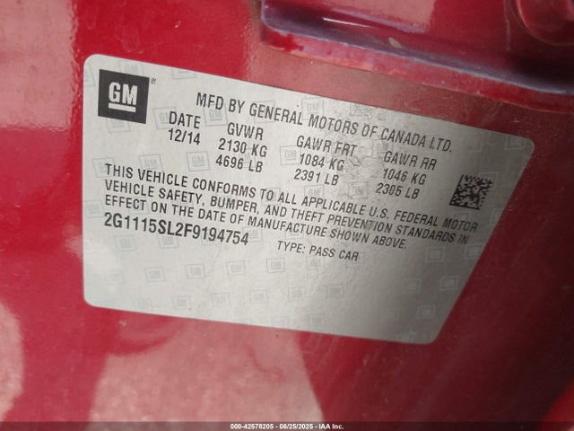 Chevrolet lkw 2015 2G1115SL2F9194754 Image 9