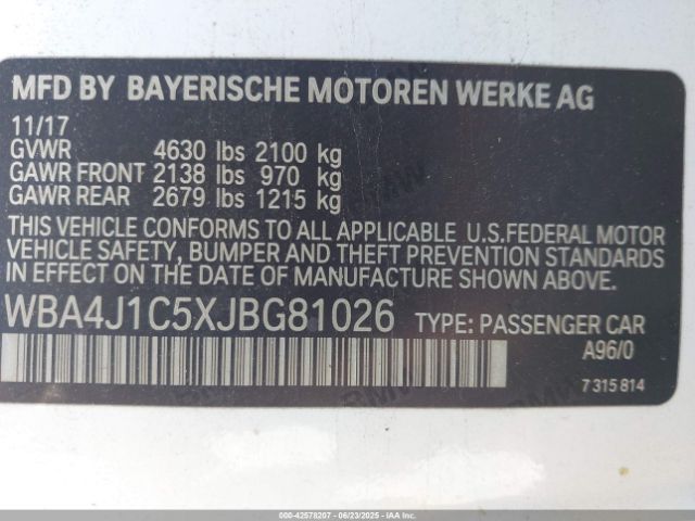 2018 BMW 430I GRAN COUPE WBA4J1C5XJBG81026 Photo 8