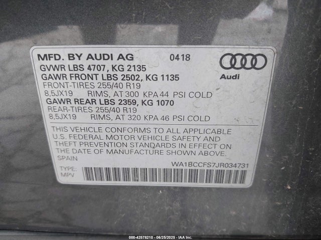 2018 AUDI Q3 WA1BCCFS7JR034731 Photo 8