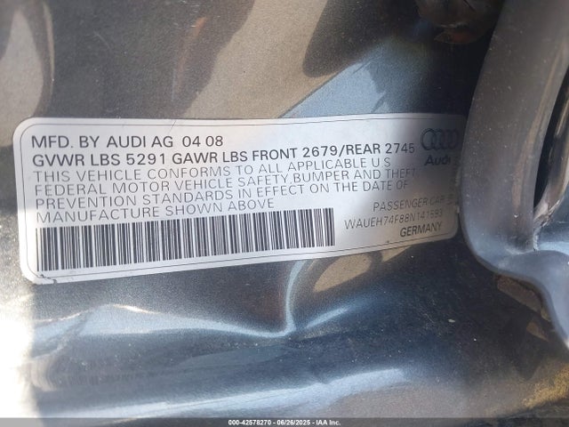 2008 AUDI A6 WAUEH74F88N141593 Photo 8