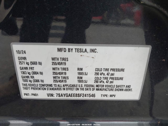 2025 TESLA MODEL Y 7SAYGAEE8SF241546 Photo 8