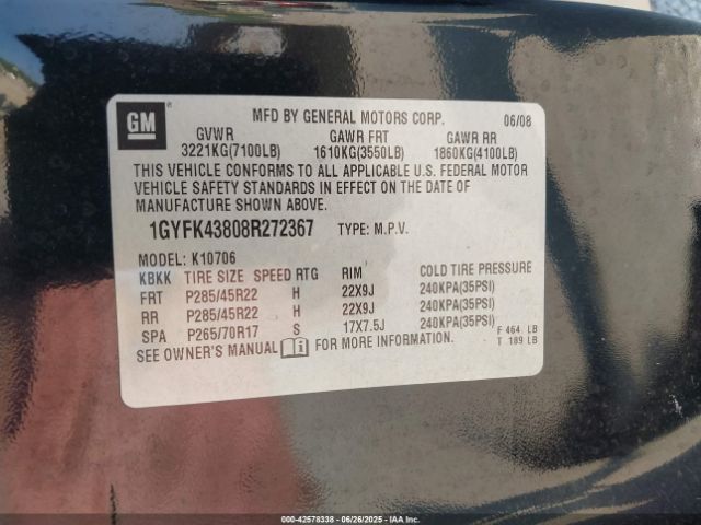 2008 CADILLAC ESCALADE 1GYFK43808R272367 Photo 8