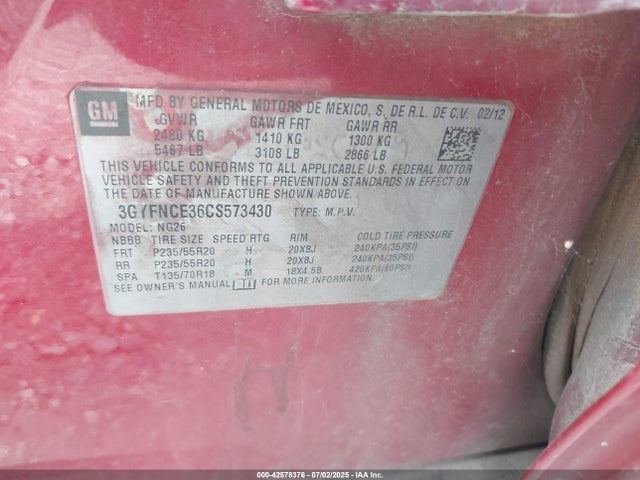 2012 CADILLAC SRX 3GYFNCE36CS573430 Photo 8