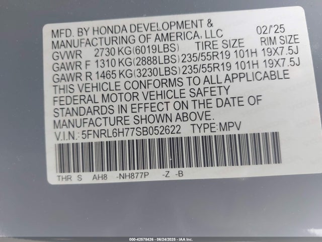 5FNRL6H77SB052622 Honda j35y7
