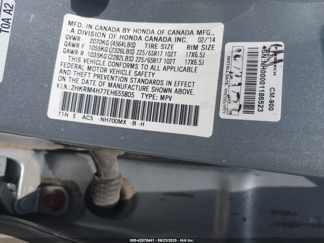 Honda k24z7 2014 2HKRM4H77EH655805 Image 9