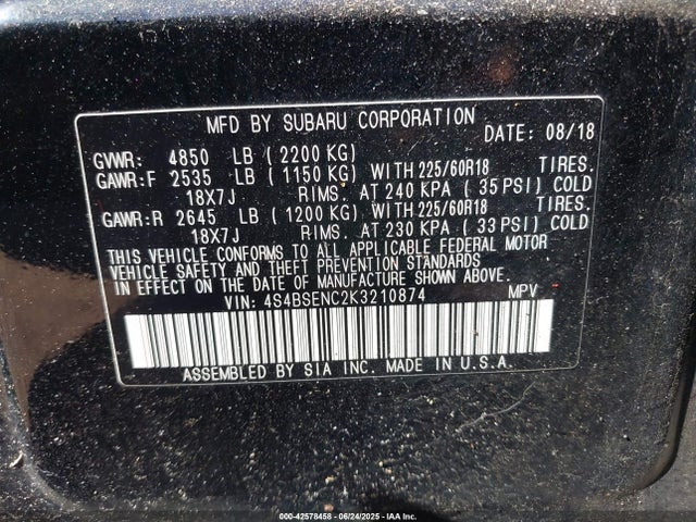 4S4BSENC2K3210874 Subaru na u4