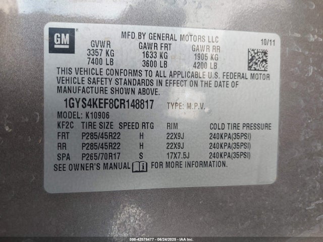 2012 CADILLAC ESCALADE ESV 1GYS4KEF8CR148817 Photo 8