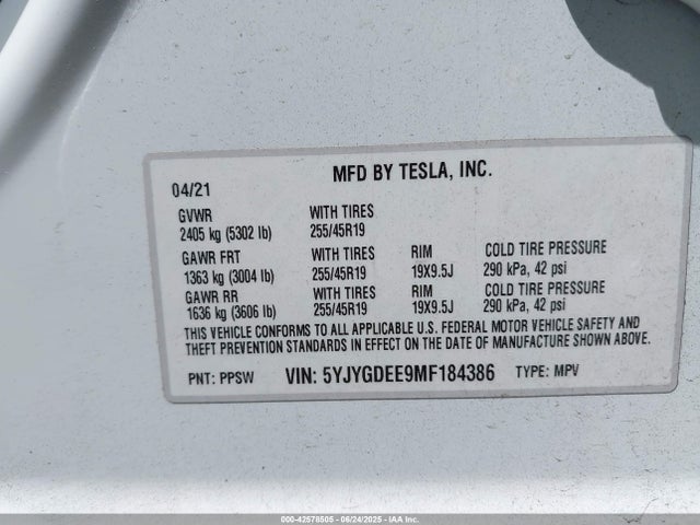 5YJYGDEE9MF184386 Tesla Model Y