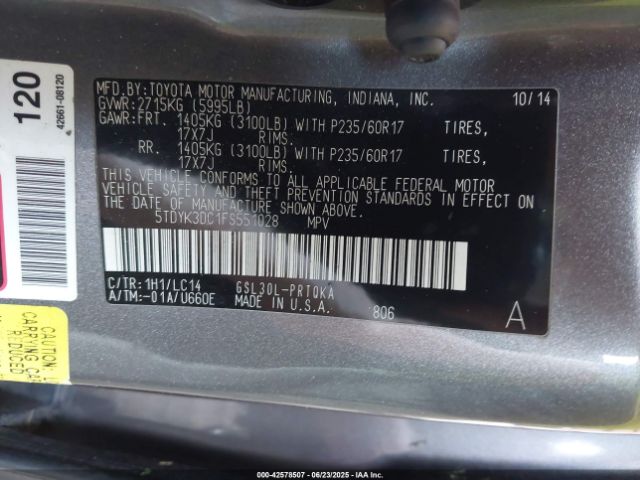 2015 TOYOTA SIENNA 5TDYK3DC1FS551028 Photo 8