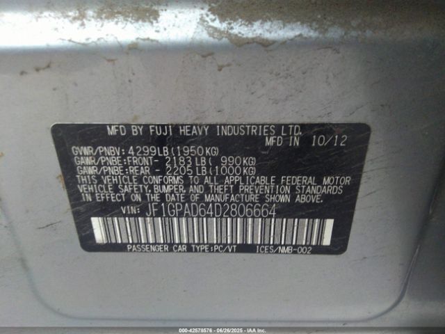 2013 SUBARU IMPREZA JF1GPAD64D2806664 Photo 8