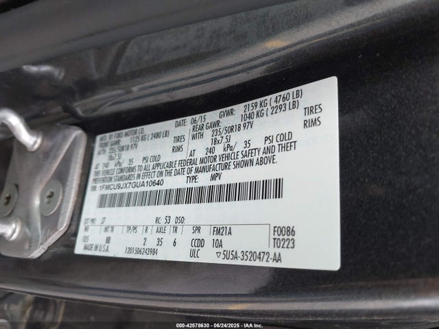 1FMCU9JX7GUA10640 Ford 2016