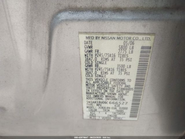2006 NISSAN PATHFINDER 5N1AR18U06C666527 Photo 8