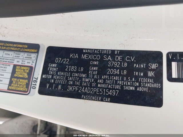 3KPF24AD2PE515497 KIA mpi nu