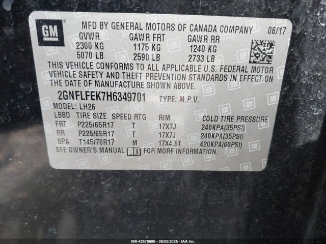 2GNFLFEK7H6349701 Chevrolet lea - sidi: spark ignited direct injection, e85 max, alum