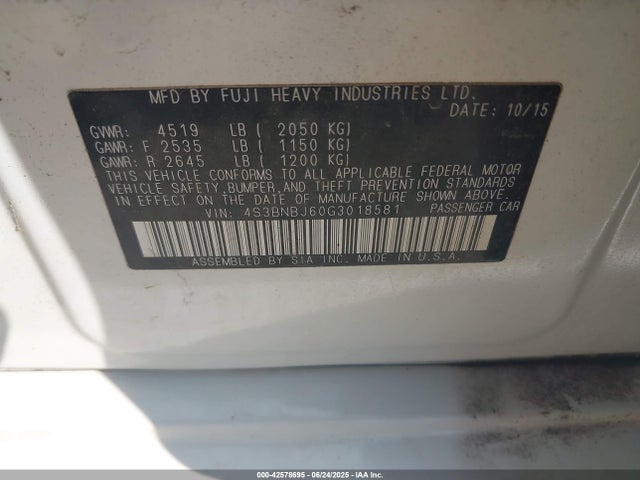 4S3BNBJ60G3018581 Subaru 2.5l u6